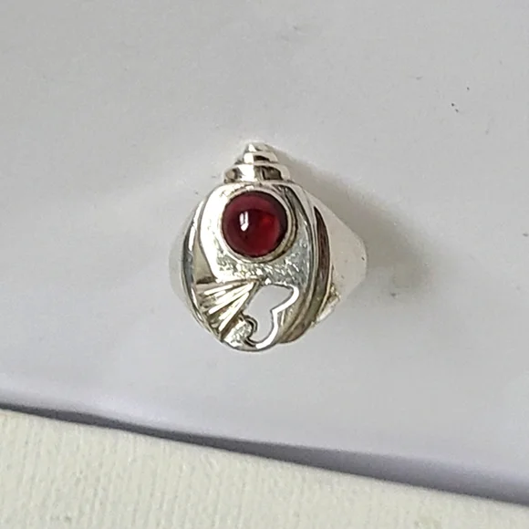 Vintage Boho Unique Weird Chunky Red Purple Cabochon Stone Sterling Silver Ring - Picture 7 of 15